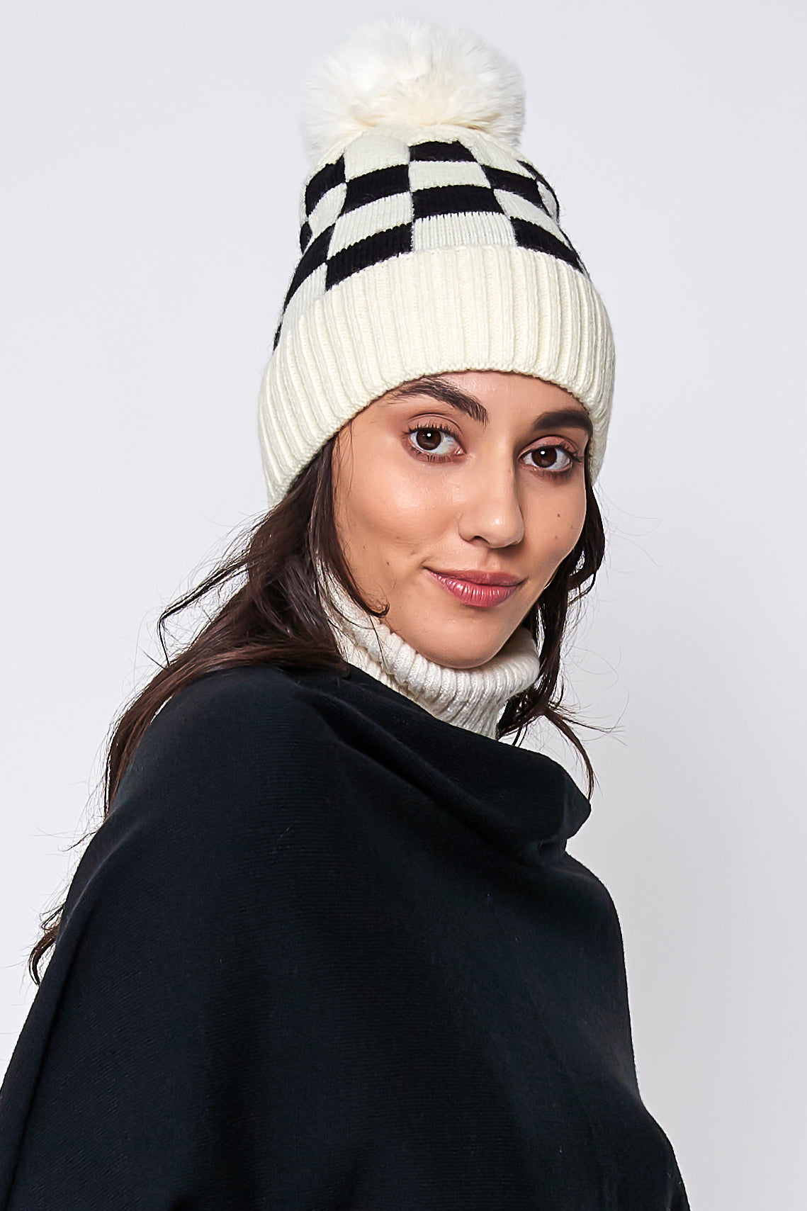 Checkered Beanie With Pom