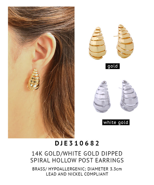 14K Gold Dipped Spiral Hollow Post Earrings