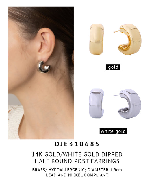 14K Gold Dipped Half Round Post Earrings