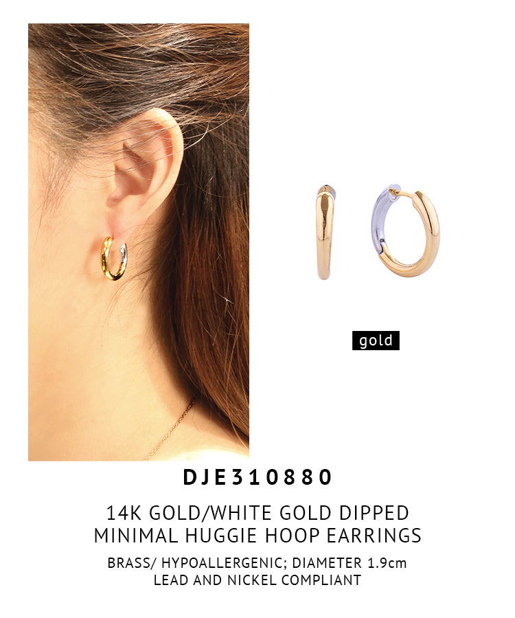 14K Gold Dipped Minimal Huggie Hoop Earrings