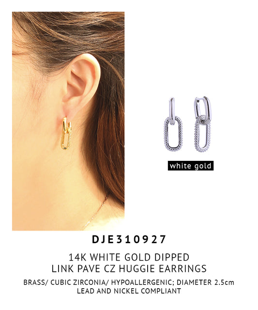 14K Gold Dipped Link Pave CZ Huggie Earrings