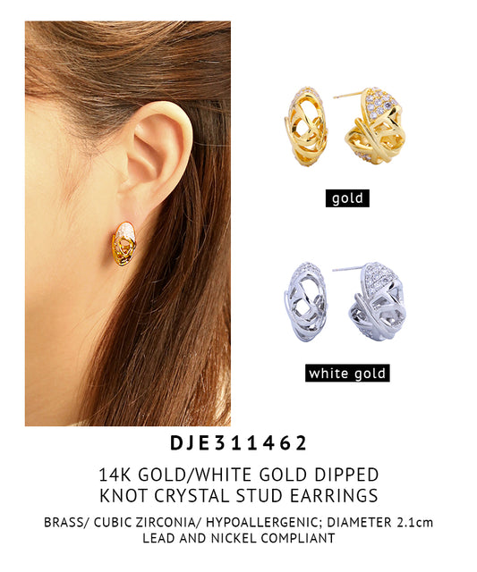 14K Gold Dipped Knot Crystal Stud Earrings