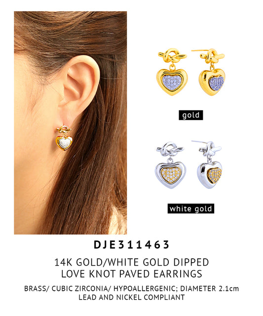 14K Gold Dipped Love Knot Paved Earrings