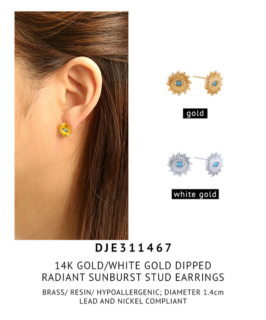 14K Gold Dipped Radiant Sunburst Stud Earrings