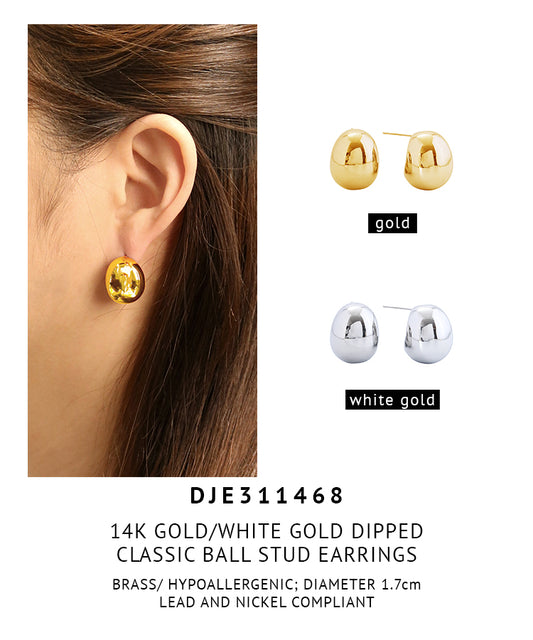 14K Gold Dipped Classic Ball Stud Earrings