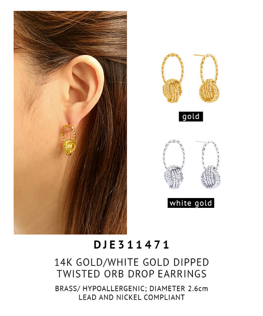 14K Gold Dipped Twisted ORB Drop Earrings