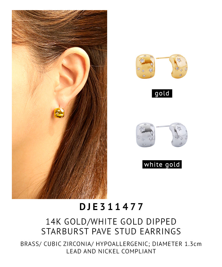 14K Gold Dipped Starburst Pave Stud Earrings