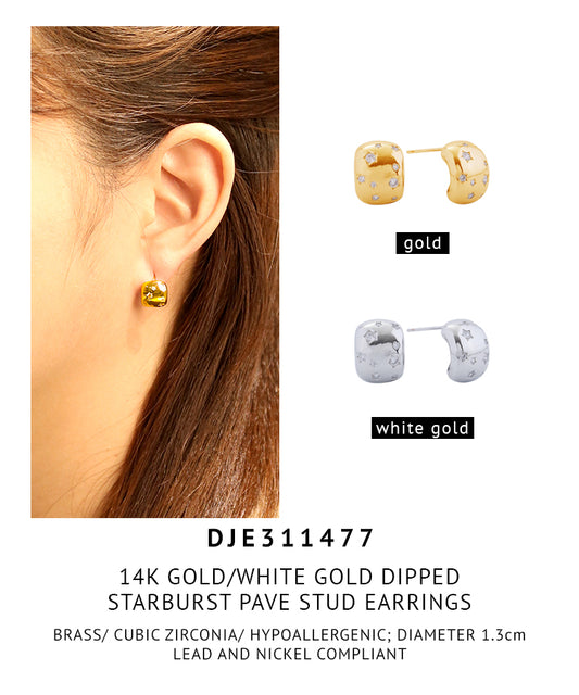 14K Gold Dipped Starburst Pave Stud Earrings