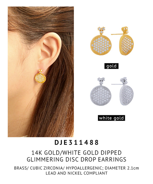 14K Gold Dipped Glimmering Disc Drop Earrings