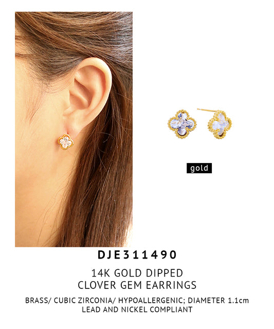 14K Gold Dipped Clover Gem Earrings