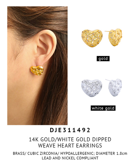 14K Gold Dipped Weave Heart Earrings