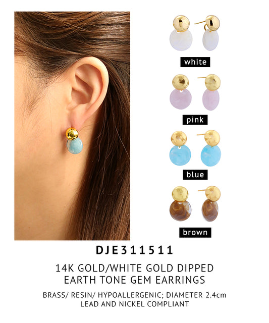 14K Gold Dipped Earth Tone Gem Earrings