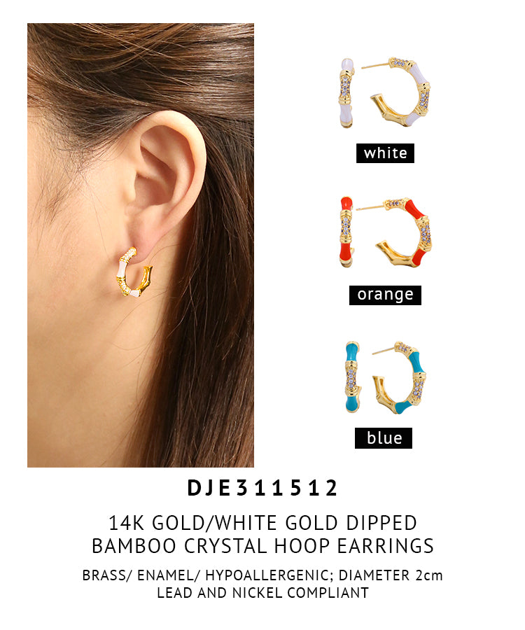 14K Gold Dipped Bamboo Crystal Hoop Earrings