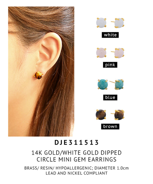 14K Gold Dipped Circle Mini Gem Earrings
