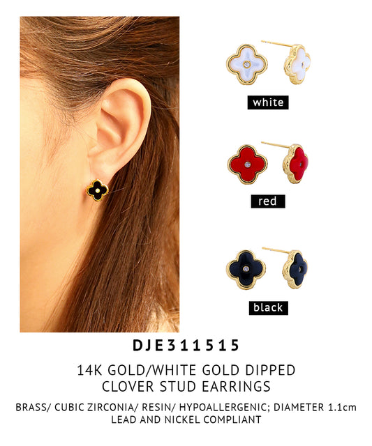 14K Gold Dipped Clover Stud Earrings