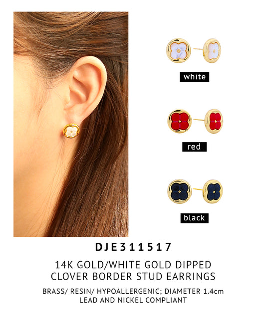 14K Gold Dipped Clover Border Stud Earrings