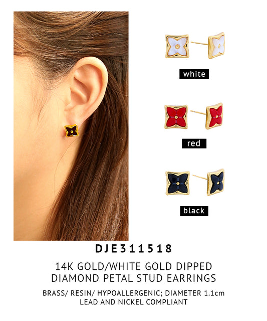 14K Gold Dipped Diamond Petal Stud Earrings