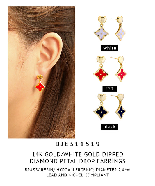 14K Gold Dipped Diamond Petal Drop Earrings