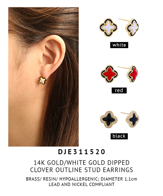 14K Gold Dipped Clover Outline Stud Earrings
