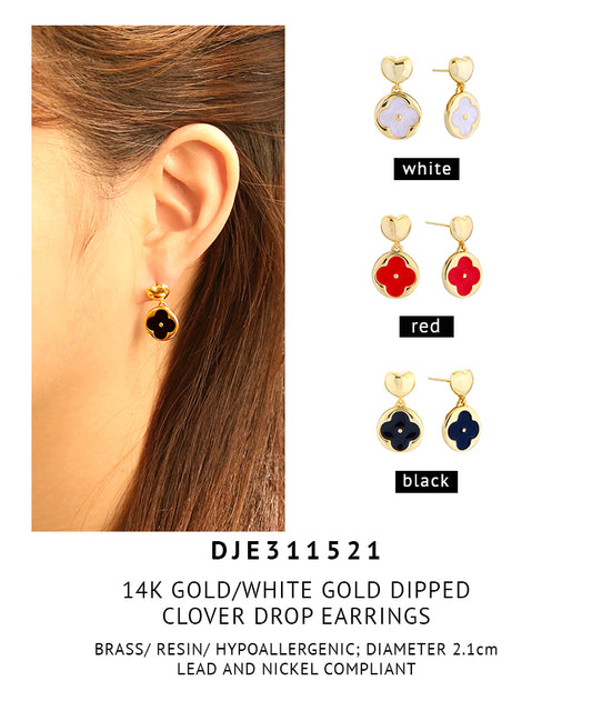 14K Gold Dipped Clover Drop Earrings