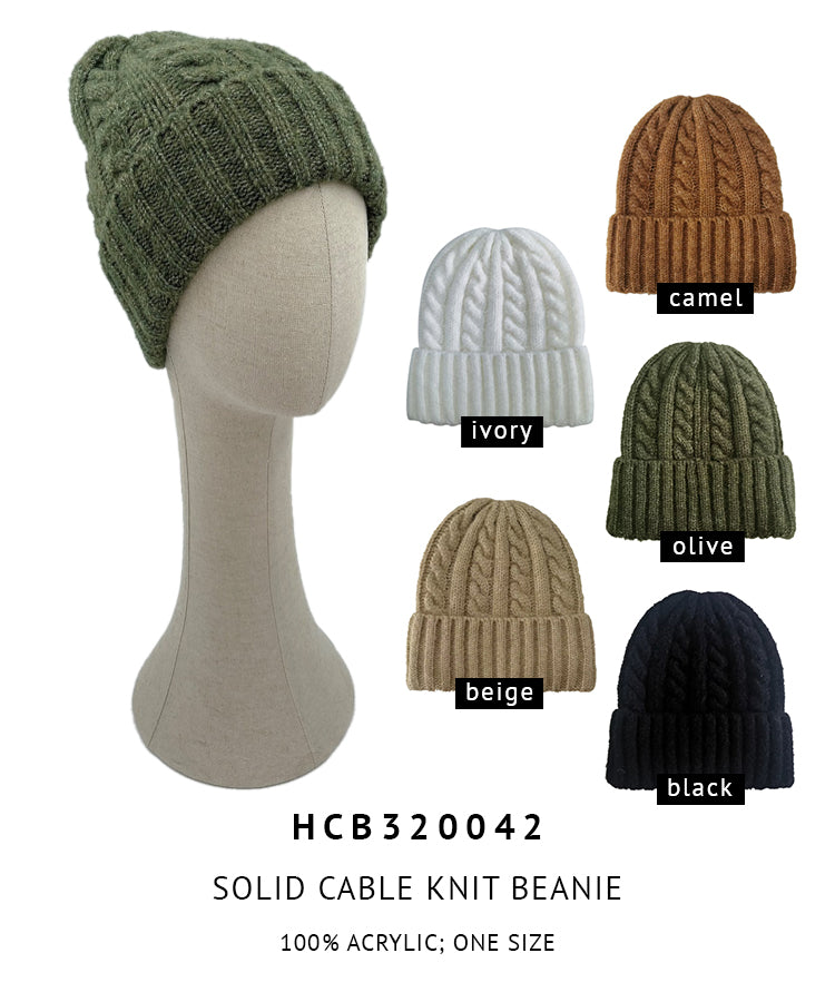 Solid Cable Knit Beanie