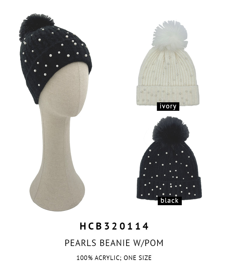 Pearl Embellished Pom Beanie