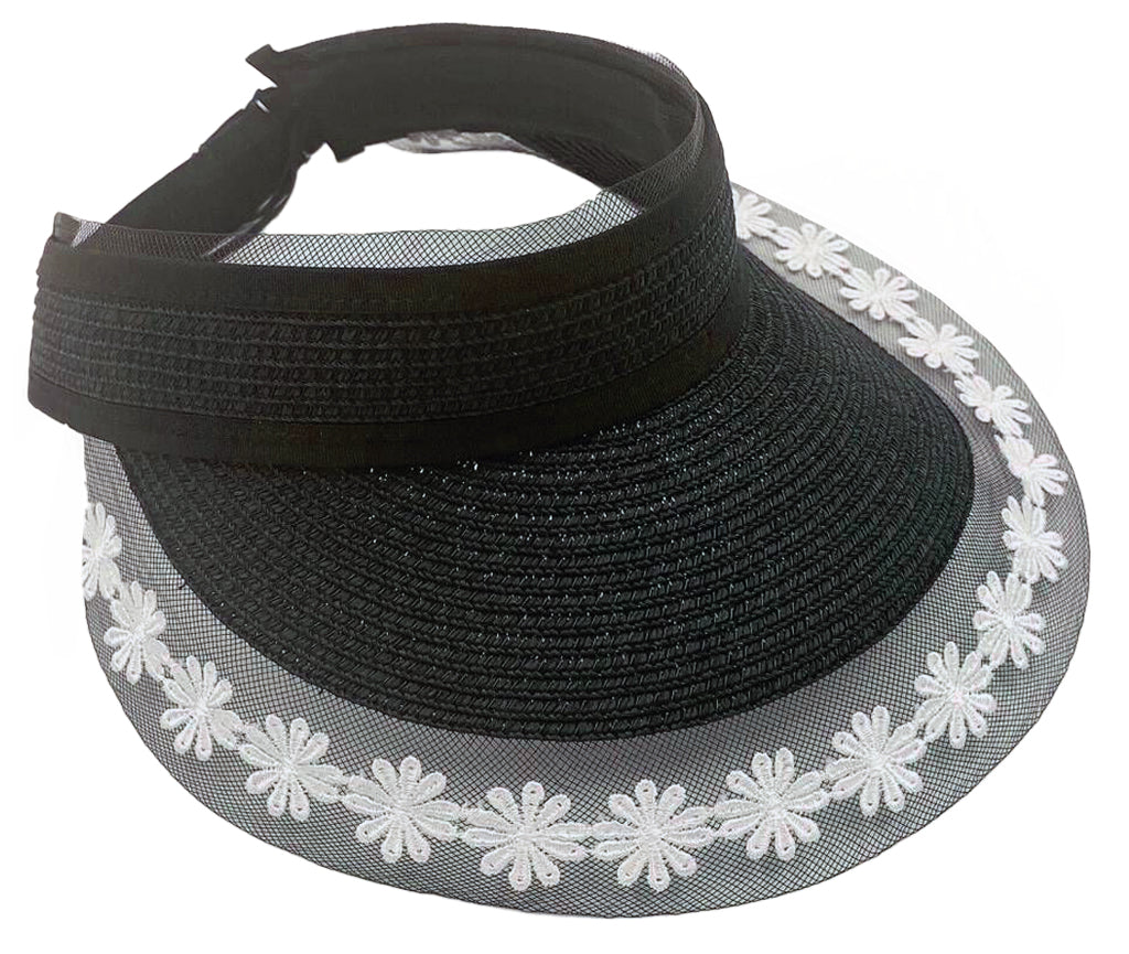 Straw Sun Visor with Lace