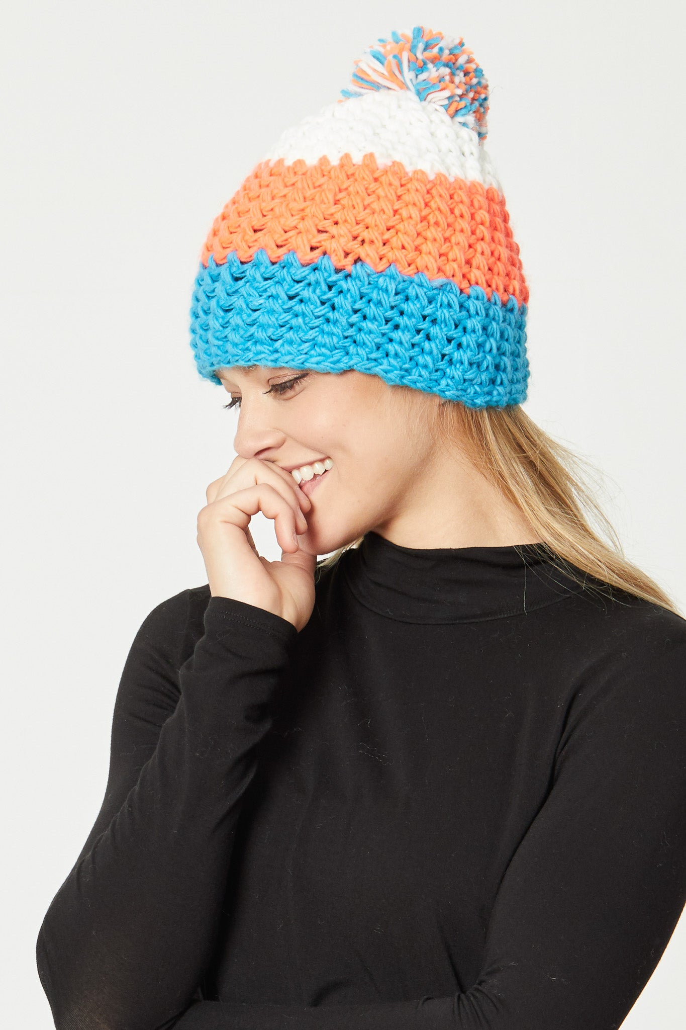 Colorblock Knit Pom Beanie