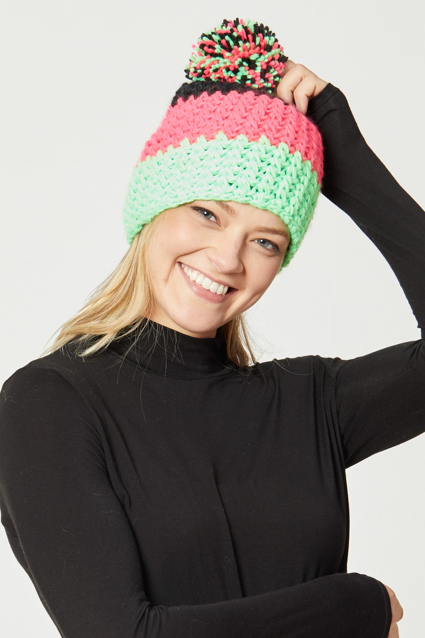 Colorblock Knit Pom Beanie