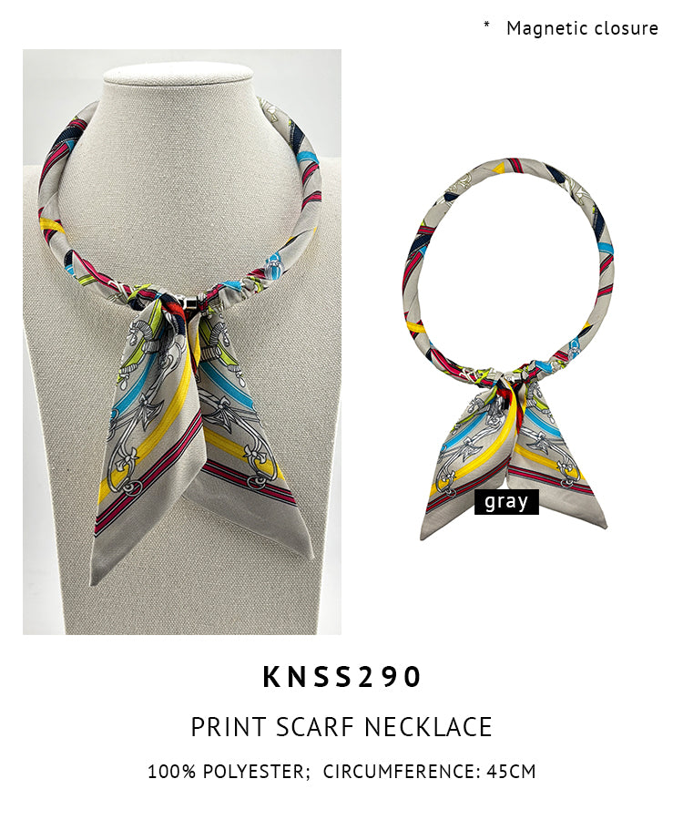 Magnetic Closure Print Scarf Necklace