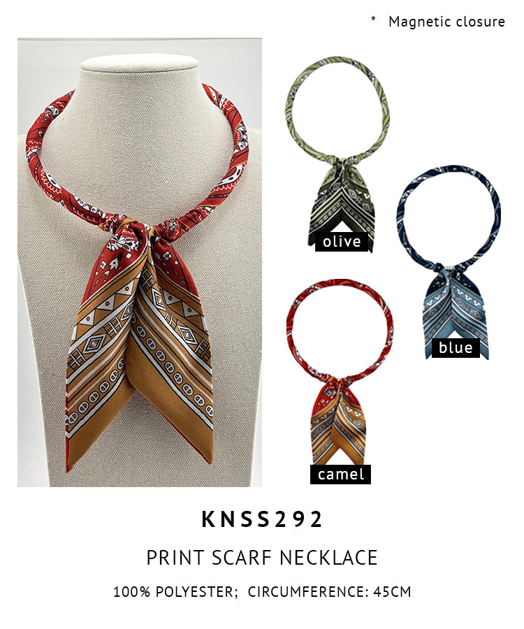 Magnetic Closure Print Scarf Necklace