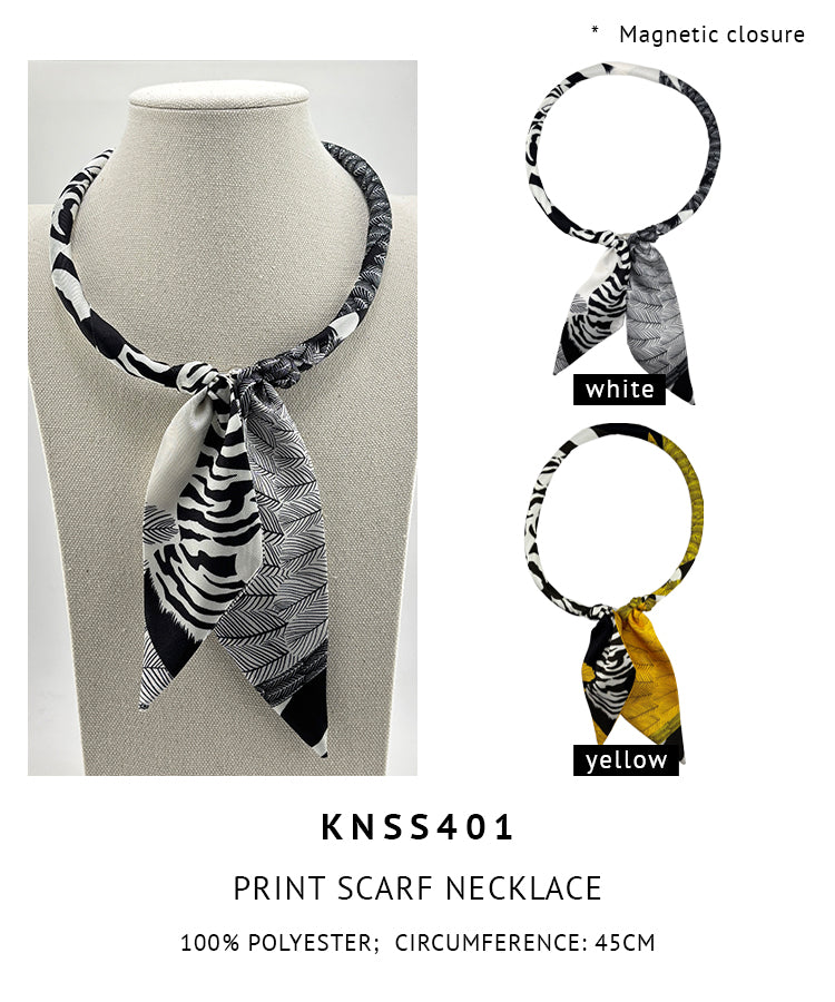 Magnetic Closure Print Scarf Necklace