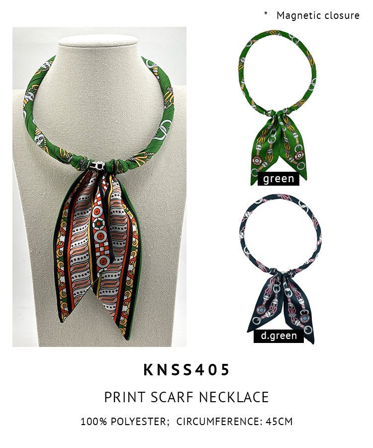Magnetic Closure Print Scarf Necklace