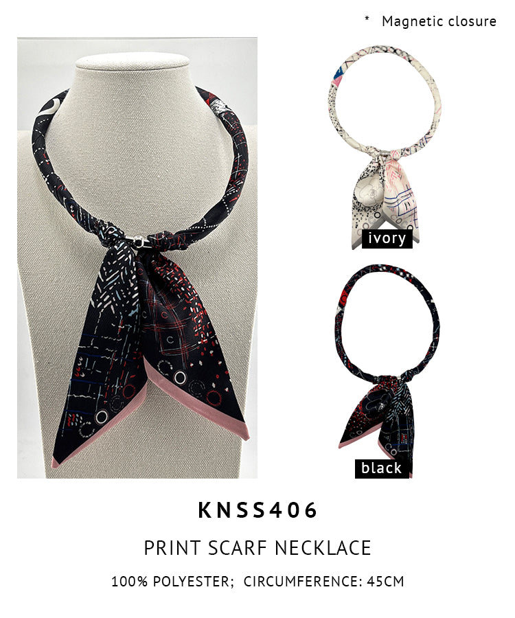 Magnetic Closure Print Scarf Necklace