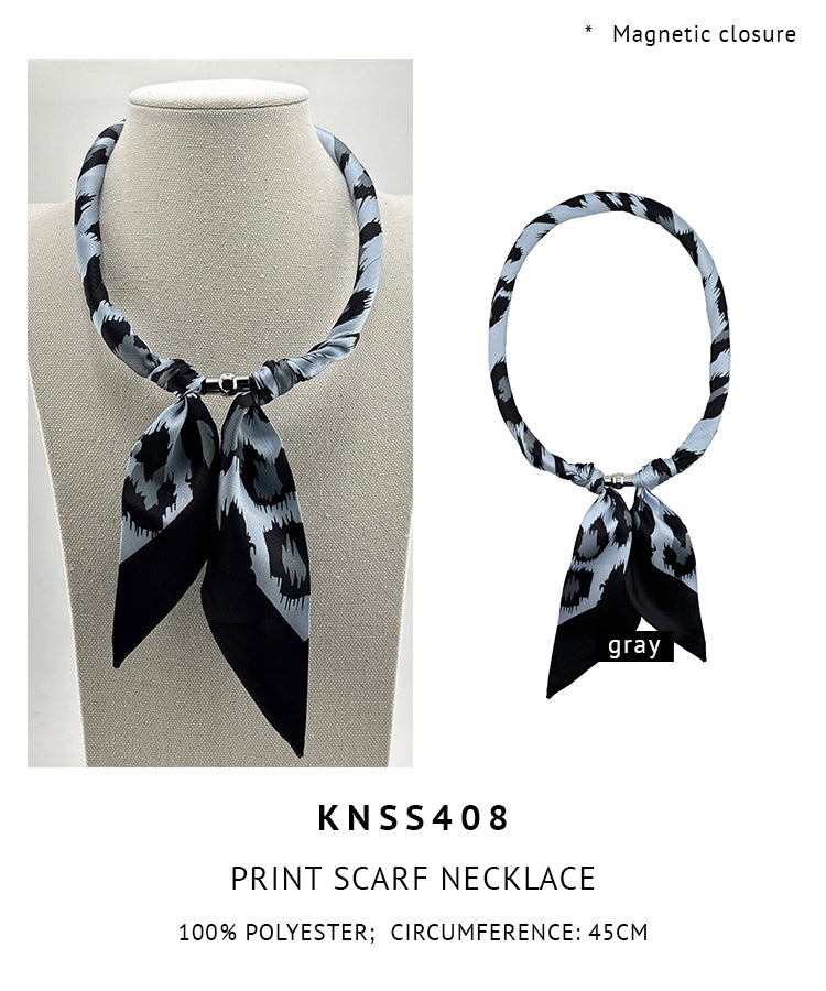 Magnetic Closure Print Scarf Necklace