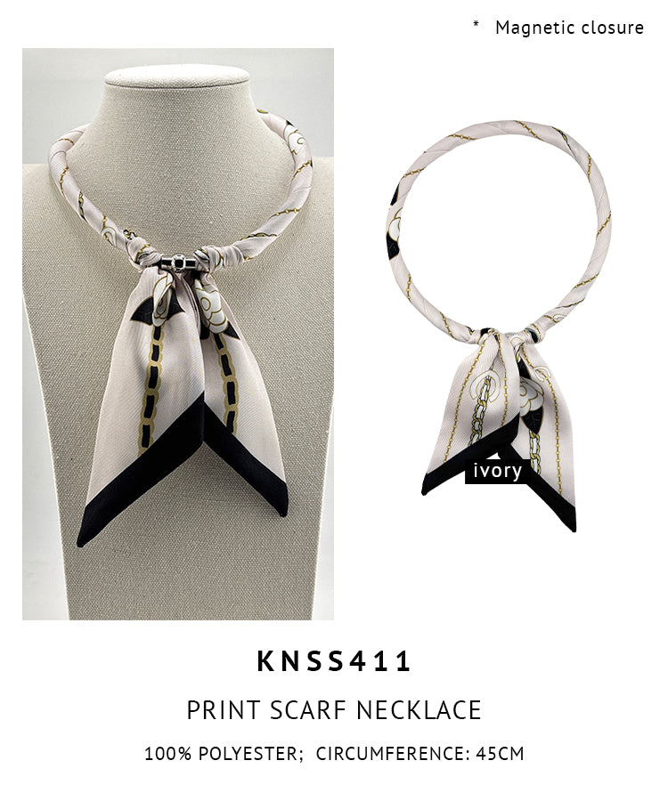 Magnetic Closure Print Scarf Necklace