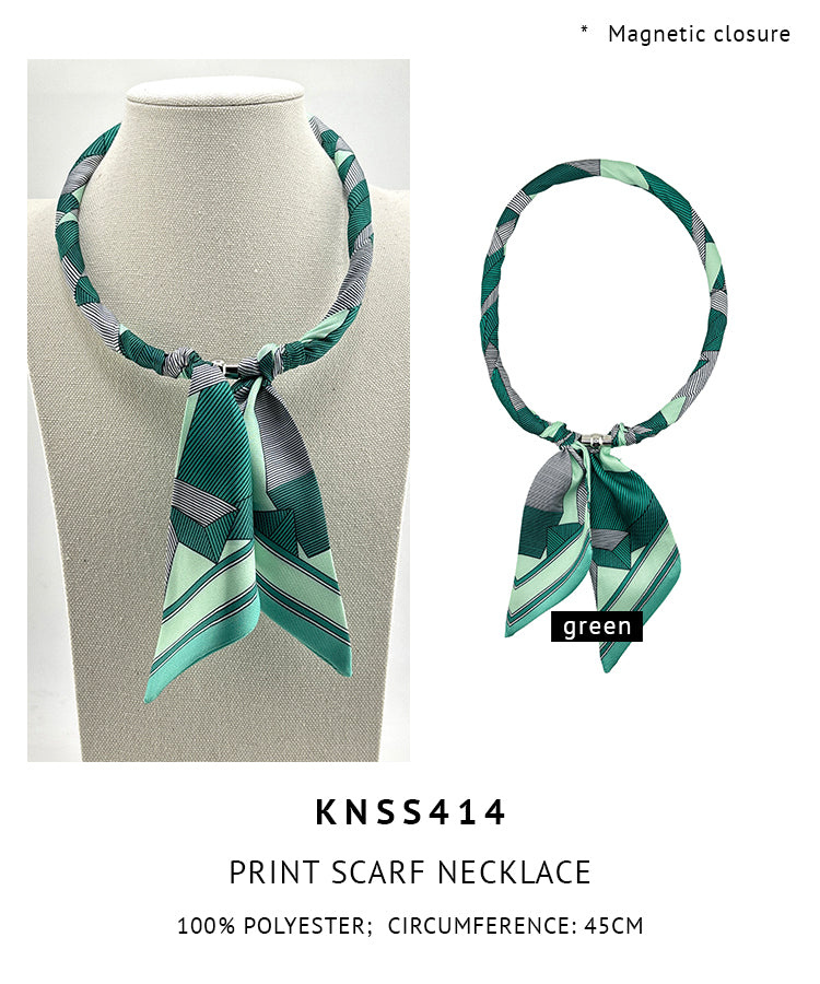 Magnetic Closure Print Scarf Necklace