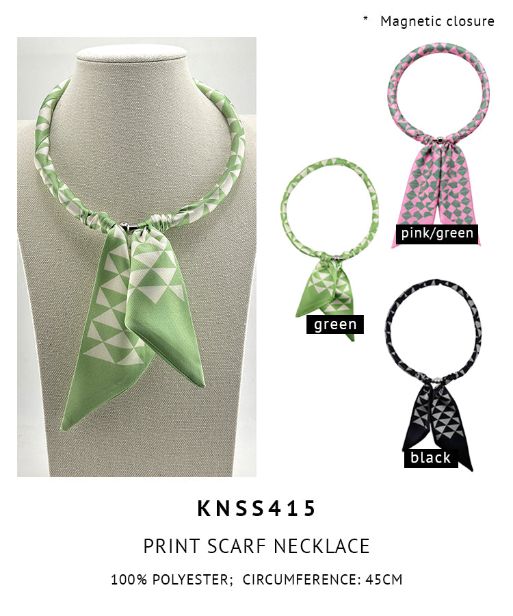 Magnetic Closure Print Scarf Necklace