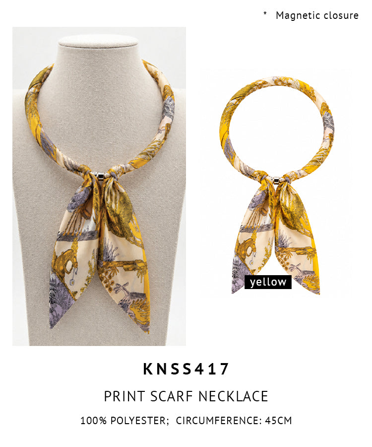 Magnetic Closure Print Scarf Necklace