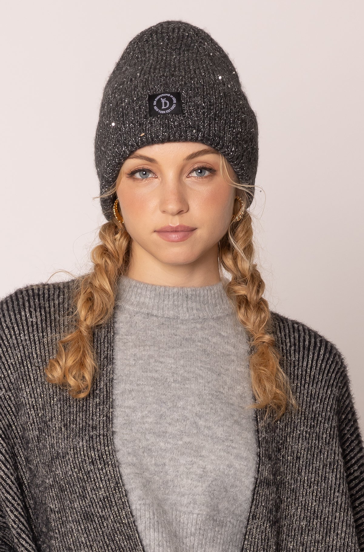 Lurex Sequin Patch Beanie