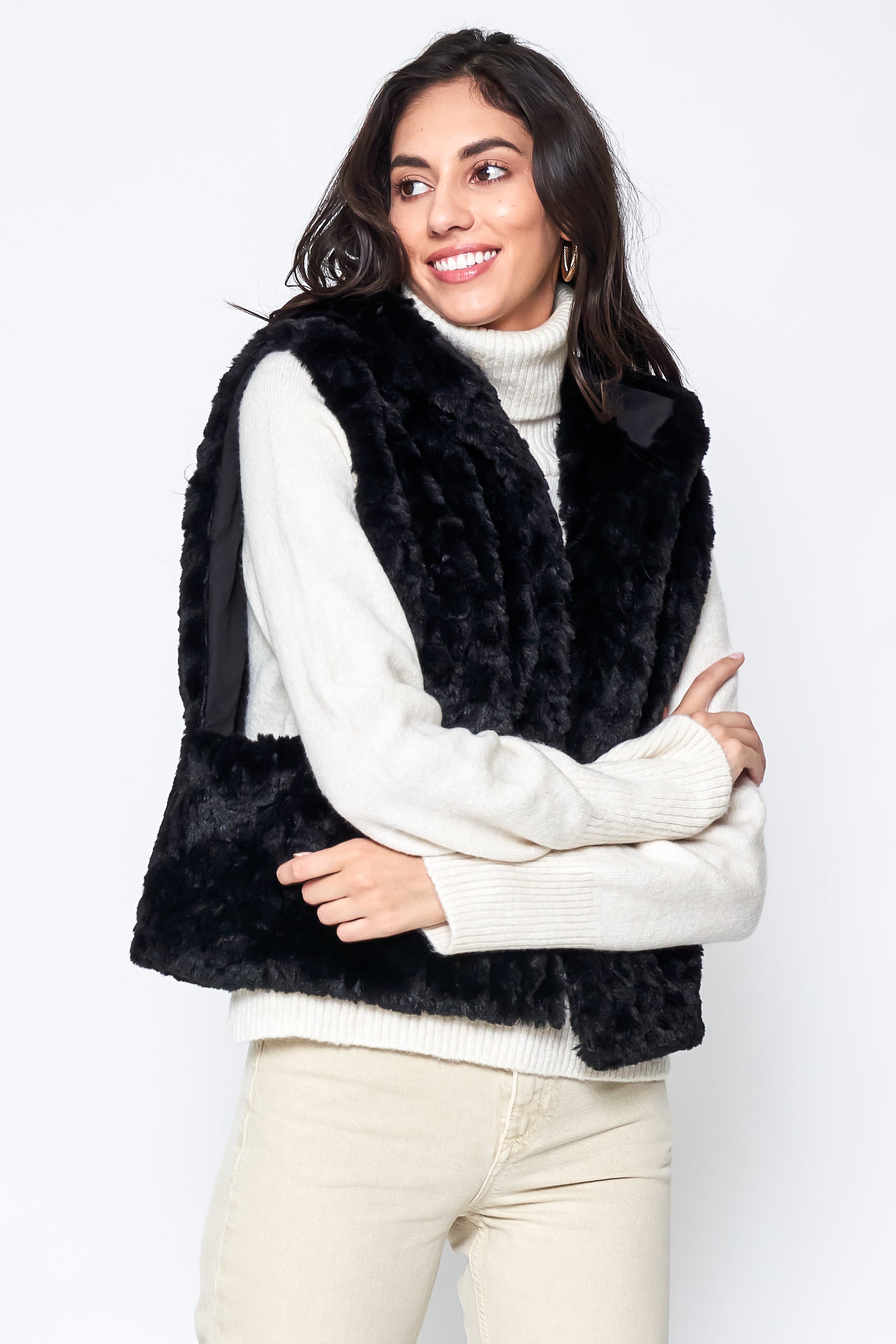 Solid Faux Fur Hooded Vest