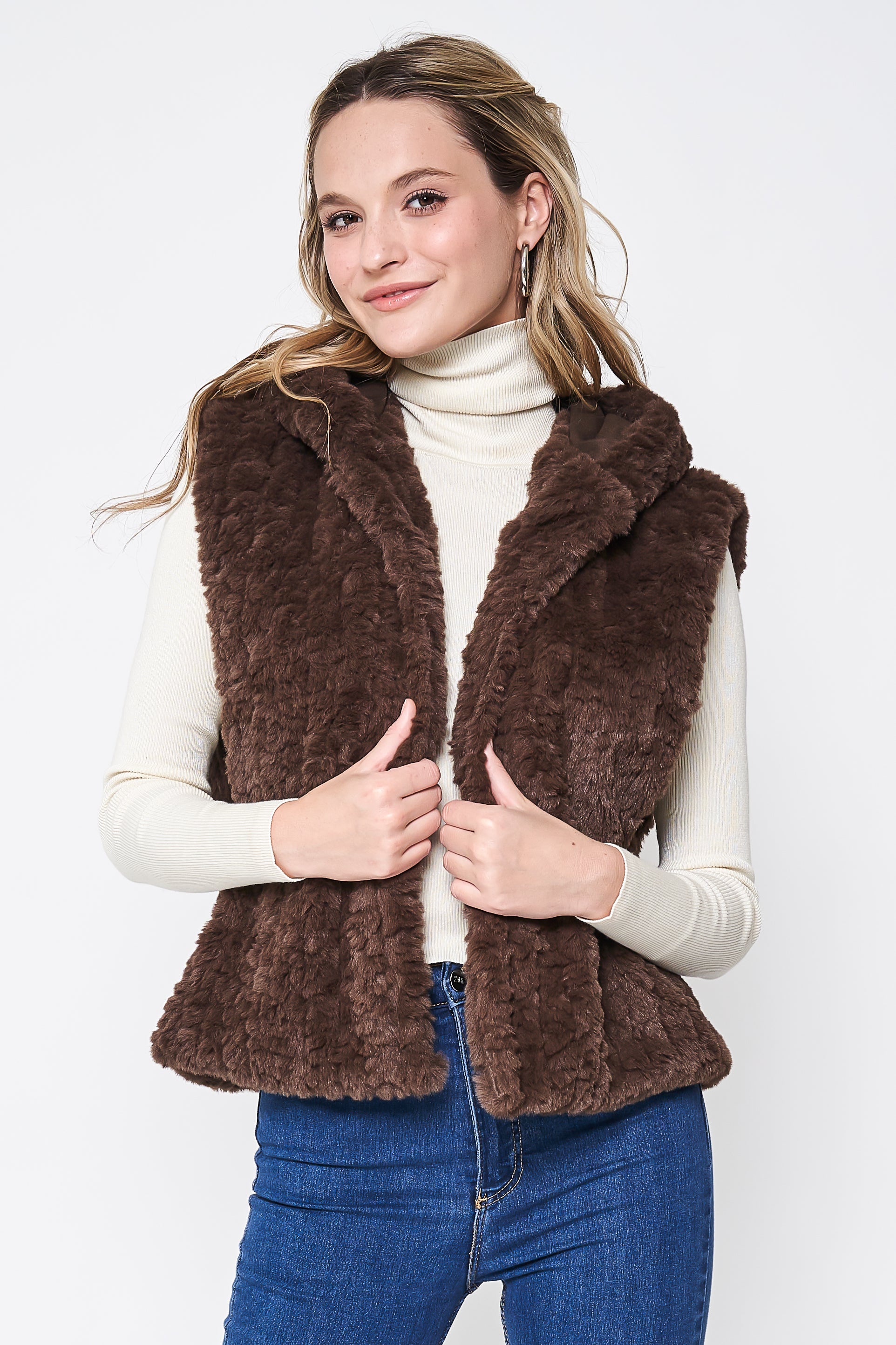 Solid Faux Fur Hooded Vest