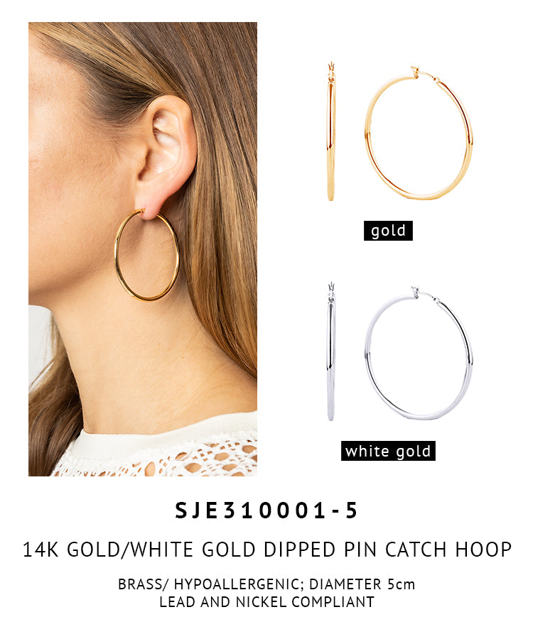 14K Gold Dipped Pin Catch Hoop