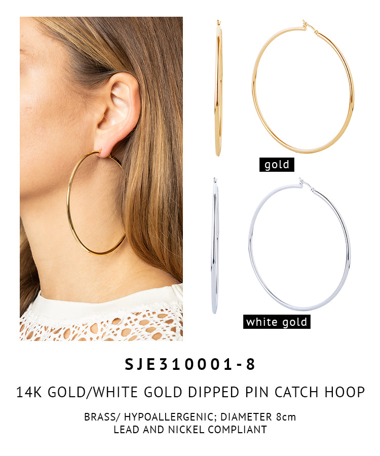 14K Gold Dipped Pin Catch Hoop