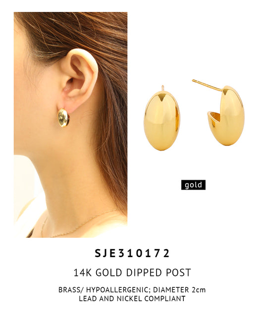 14K Gold Dipped Oval Shaped Earrings