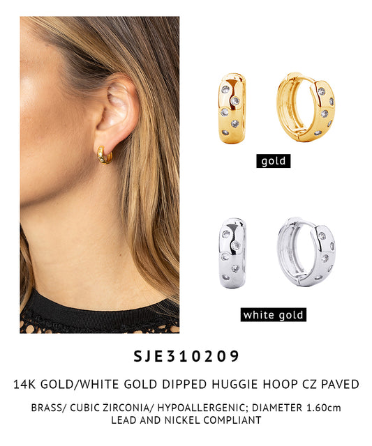 14K Gold Dipped Pave CZ Huggie Hoop Earrings