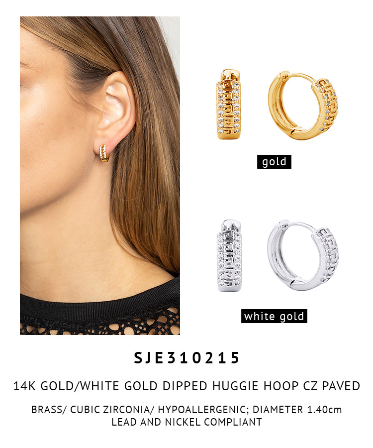 14K Gold Dipped Pave CZ Huggie Hoop Earrings