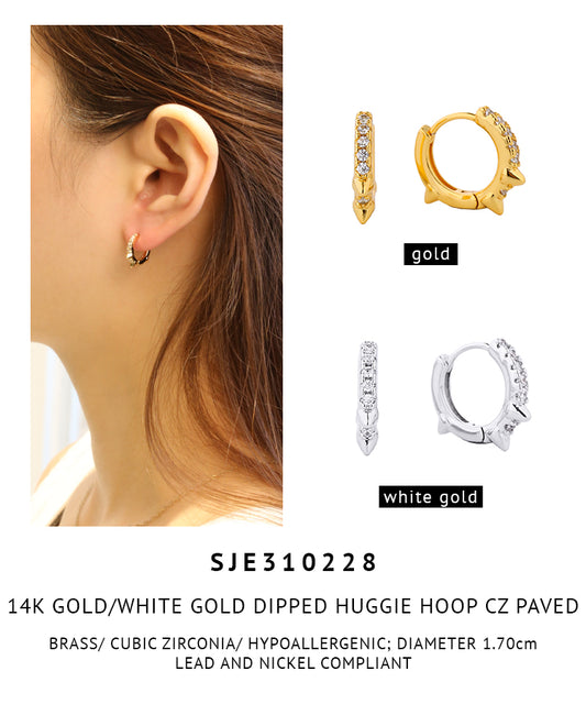 14K Gold Dipped Pave CZ Huggie Hoop Earrings