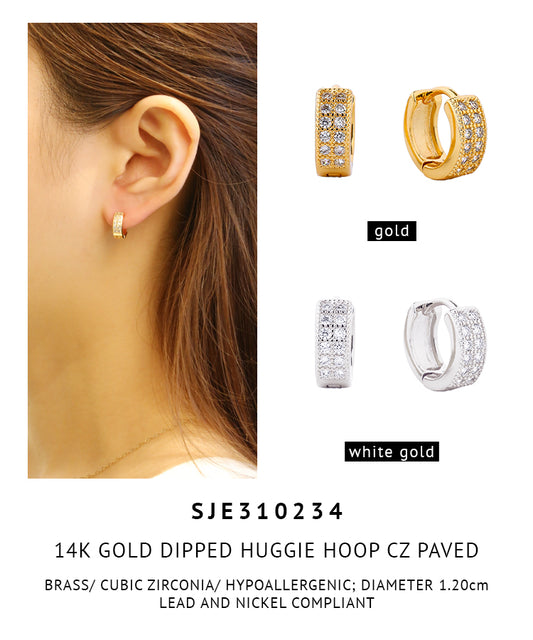 14K Gold Dipped Pave CZ Huggie Hoop Earrings