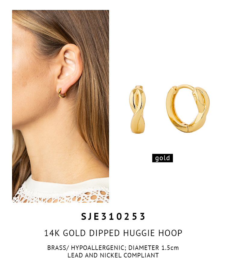 14K Gold Dipped Huggie Hoop Brass